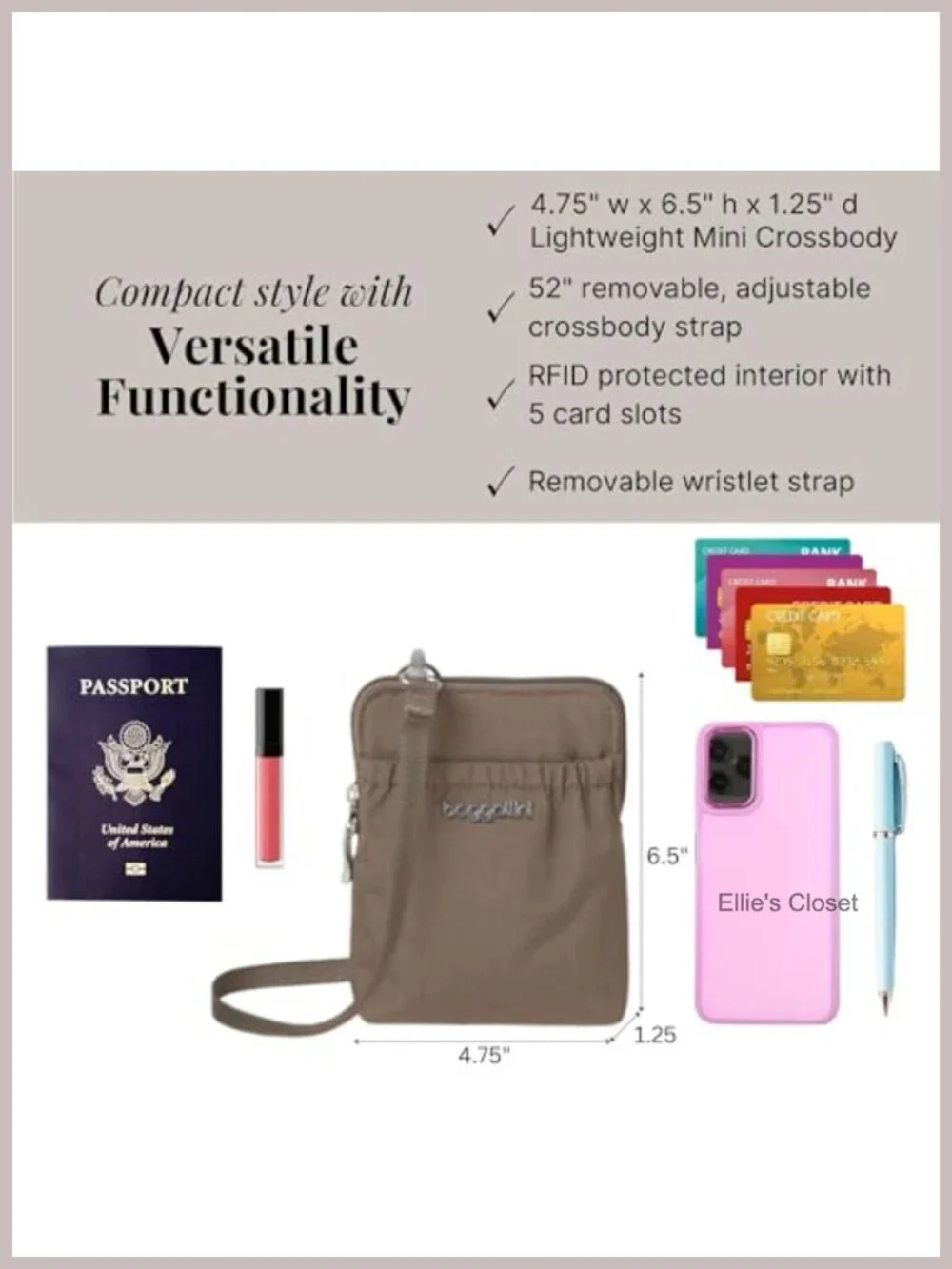 RFID Blocking Nylon Crossbody Travel Pouch with Adjustable Strap